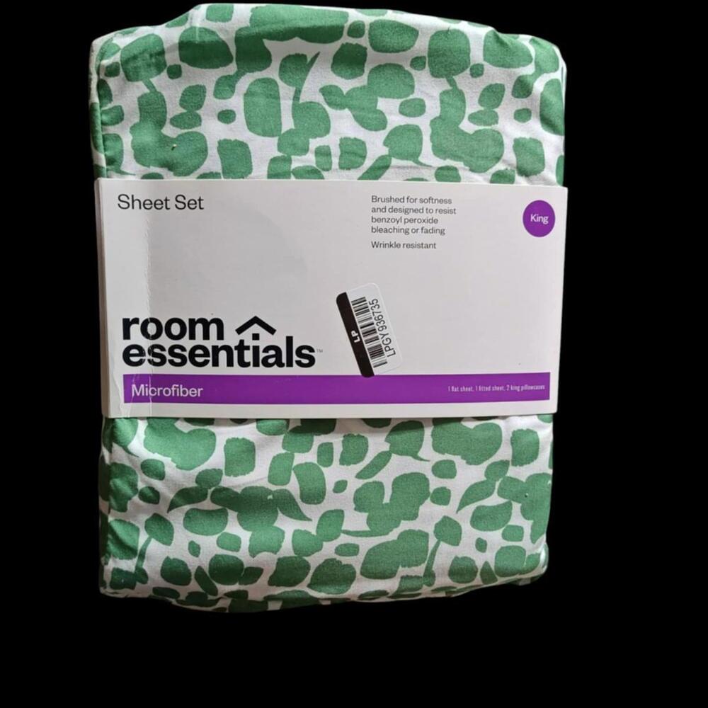 Printed Microfiber Sheet Set - Room Essentials Green Blotch- King